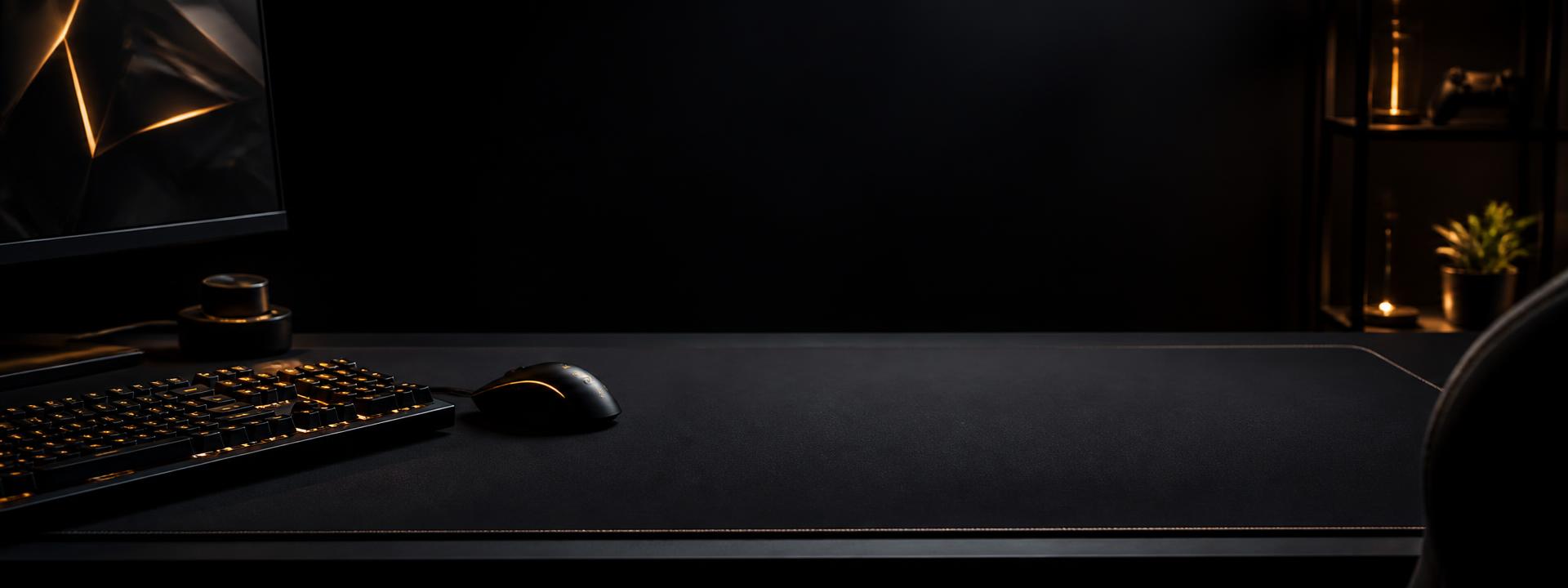 Padz stitched-edge desk mat on a dark desk setup